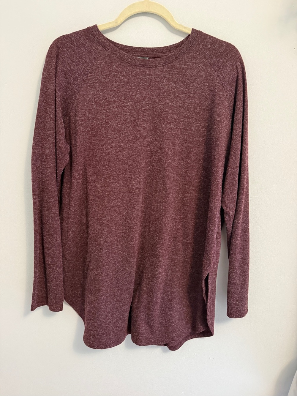 Roots Long Sleeve Crewneck Top in Heathered Maroon